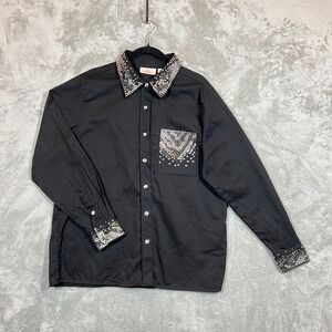 Quacker Factory Button Down Shirt Women's M‎ Black